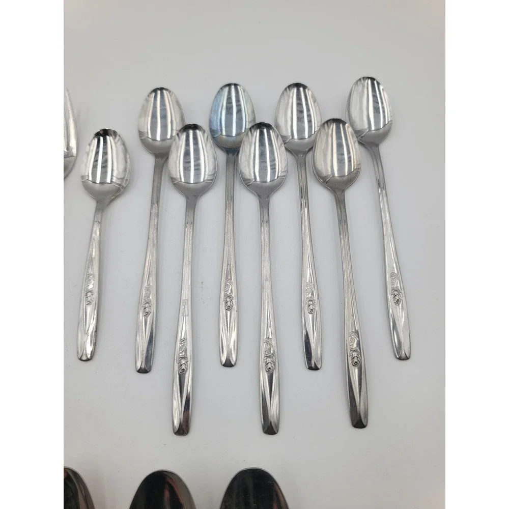29pc Rogers International Silver Rosebud Rose Bud Flatware Set Serving Spoons